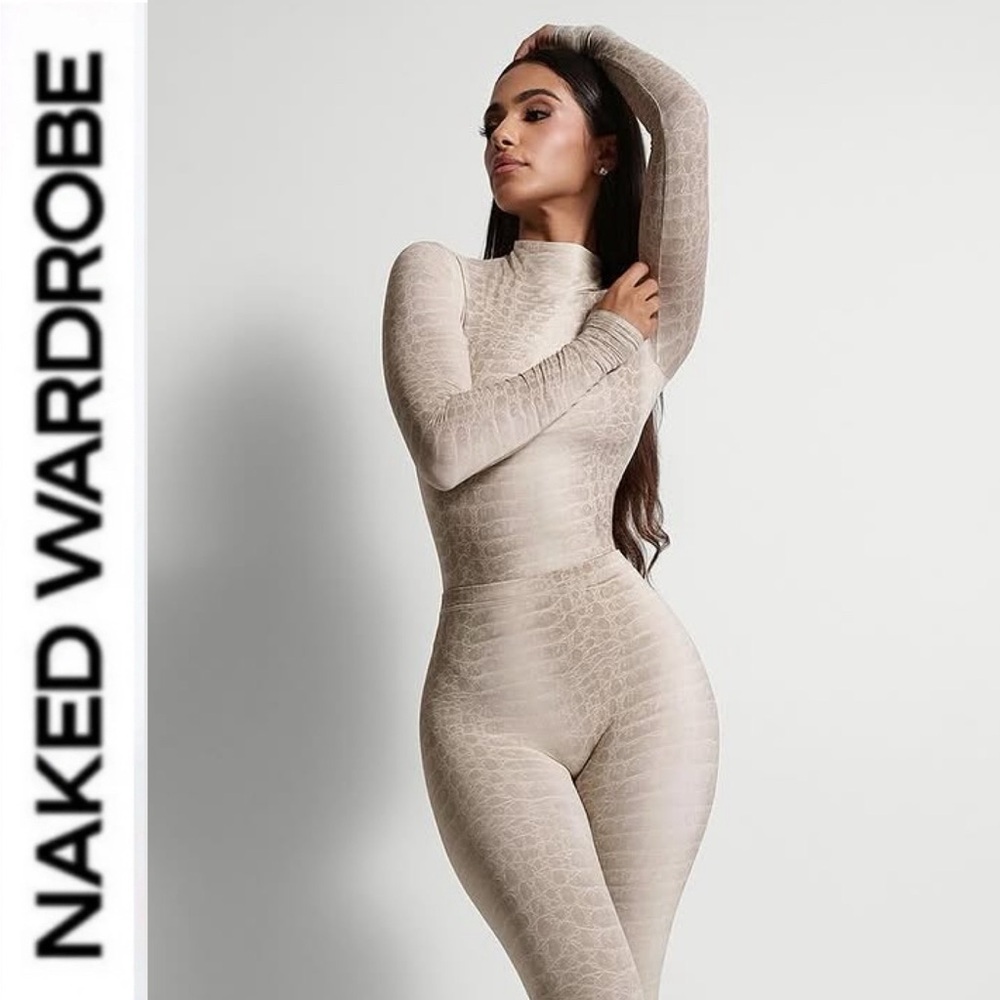 Naked Wardrobe 🤍🤎 Nude Croc  Mock Neck Long-Sleeve Bodysuit